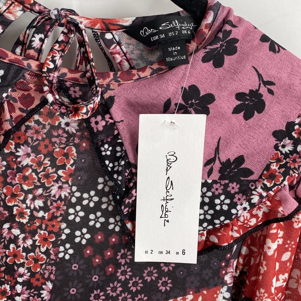 ASOS Miss Selfridge Floral Patchwork Smock Midid Dress Peter Pan Collar Size 2 - Picture 10 of 13